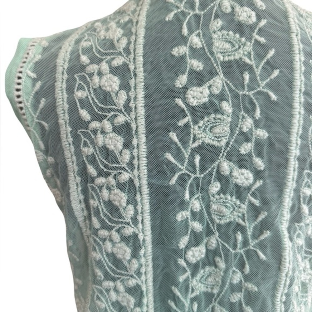 Sundance Embroidered Floral Sheer pistachio Green Lace Boho Sleeveless Top Sz L - Picture 3 of 6